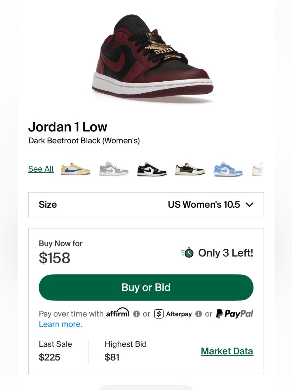 Jordan 1 Low “Dark Beetroot Black” Women’s Size 10.5 - Picture 12 of 12